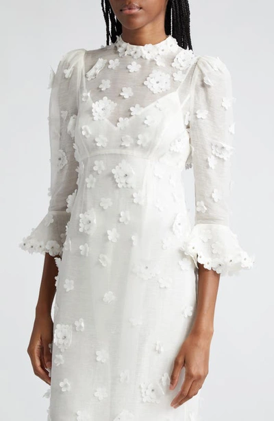 Shop Zimmermann Matchmaker Lift Off Embellished Linen & Silk Midi Dress In Ivory