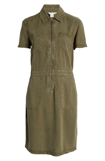 Caslon Utility Short Sleeve Zip Front Shirtdress In Olive Sarma