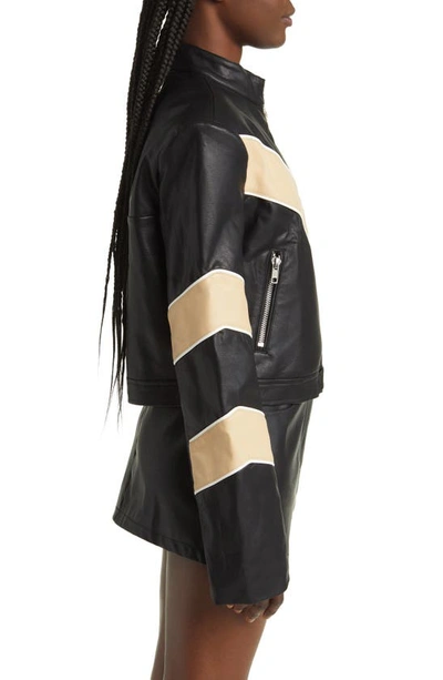 By.dyln Tobaias Colorblock Faux Leather Moto Jacket In Black