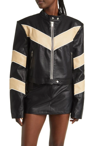 By.dyln Tobaias Colorblock Faux Leather Moto Jacket In Black