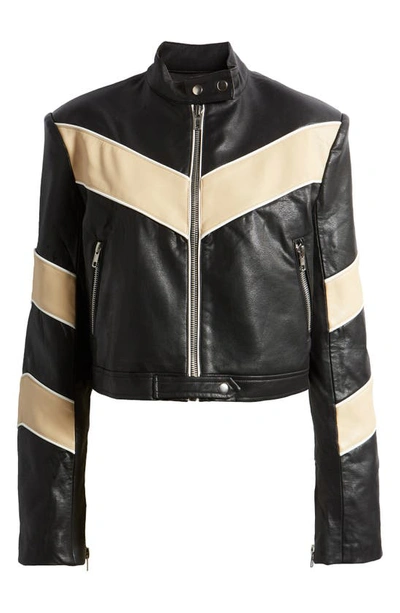 By.dyln Tobaias Colorblock Faux Leather Moto Jacket In Black