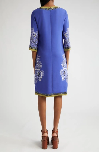 Shop Etro Floral Print Stretch Crepe Shift Dress In Print On Blue Base