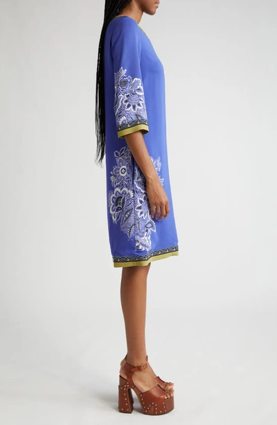 Shop Etro Floral Print Stretch Crepe Shift Dress In Print On Blue Base