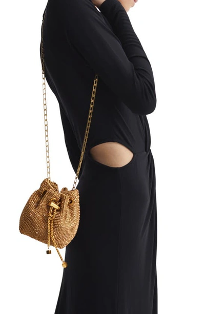 Shop Reiss Demi Crystal Mesh Bucket Bag In Gold
