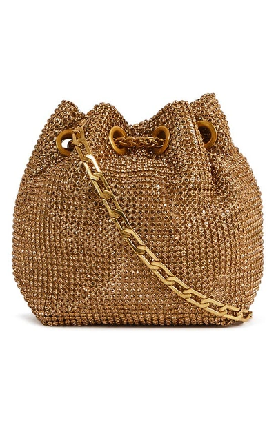 Shop Reiss Demi Crystal Mesh Bucket Bag In Gold