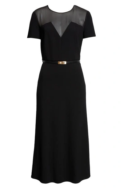 Shop Max Mara Asturie Mixed Media Belted Dress In Black