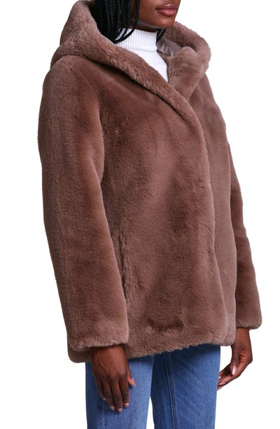 Shop Avec Les Filles Faux Fur Hooded Coat In Taupe