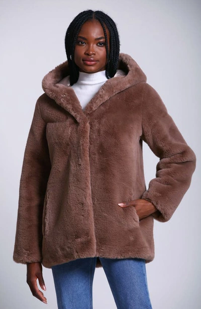 Shop Avec Les Filles Faux Fur Hooded Coat In Taupe