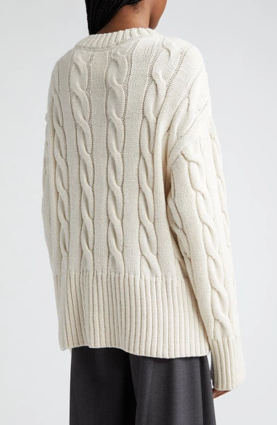 Shop Monse Imitation Pearl Detail Cable Merino Wool Sweater In Ivory