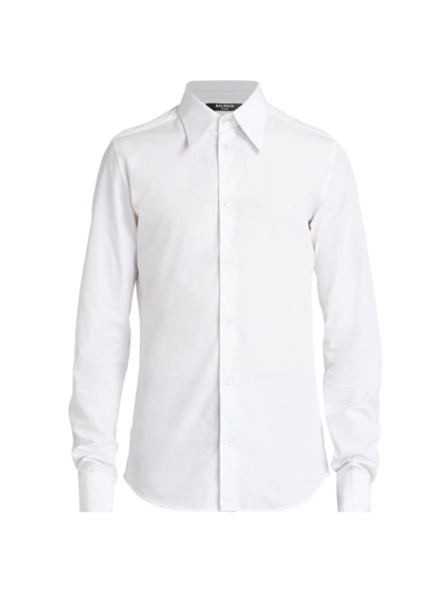 Shop Balmain Men's Poplin Button-front Shirt In White