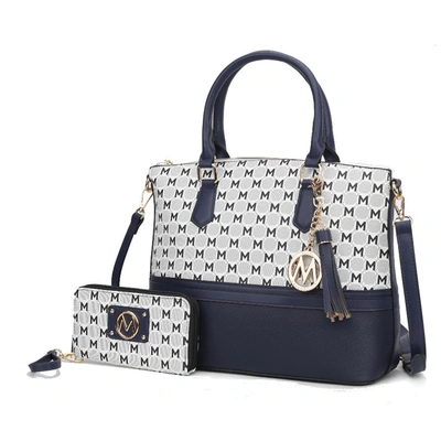 Shop Mkf Collection By Mia K Saylor Circular M Emblem Print Women's Tote Bag With Matching Wristlet Wallet - 2 Pieces In Blue