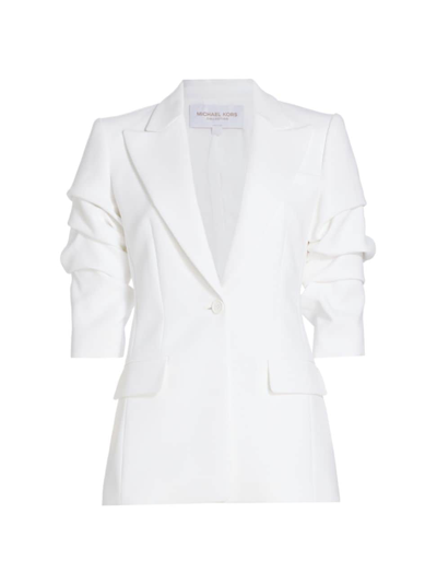 Shop Michael Kors Women's Cate Ruched-sleeve Blazer In Optic White