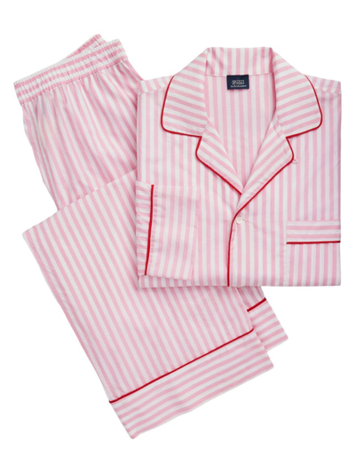Shop Polo Ralph Lauren Women's Striped Cotton Two-piece Pajama Set In Pink Stripe
