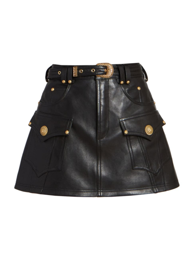 Shop Balmain Women's Leather Trapeze Miniskirt In Black