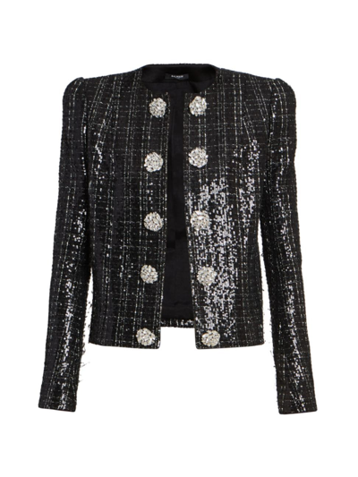 Shop Balmain Women's Glitter Tweed Jacket In Black