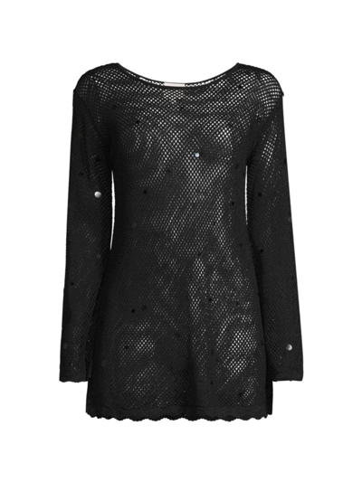 Shop Cinq À Sept Women's Greer Mesh Knit Sequin Tunic In Black