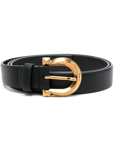 Shop Ferragamo Gancio Leather Belt In Black