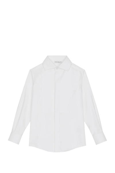 Shop Dolce & Gabbana Tuxedo Shirt In Poplin Jacquard Dg Logo In White