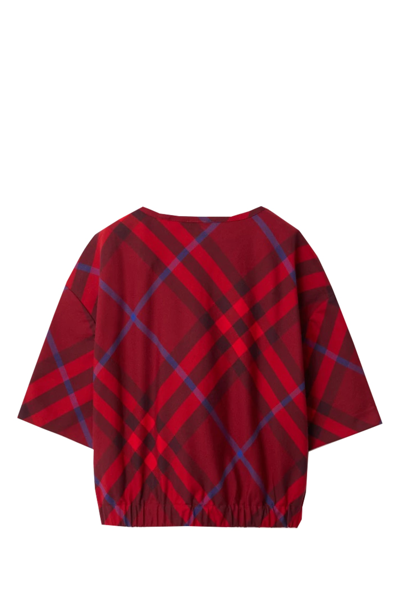 Shop Burberry Check Cotton Blouse In Red