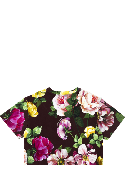 Shop Dolce & Gabbana Crop T-shirt With Flower Print In Multicolor