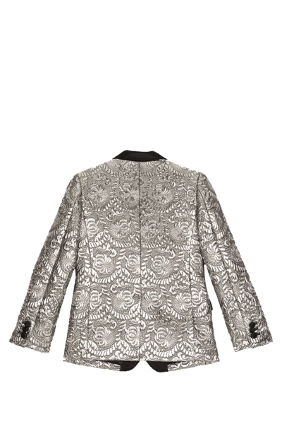 Shop Dolce & Gabbana Single-breasted Jacket In Laminated Jacquard In Silver