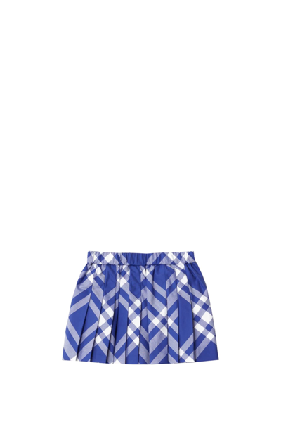 Shop Burberry Pleated Skirt In Check Cotton In Blue