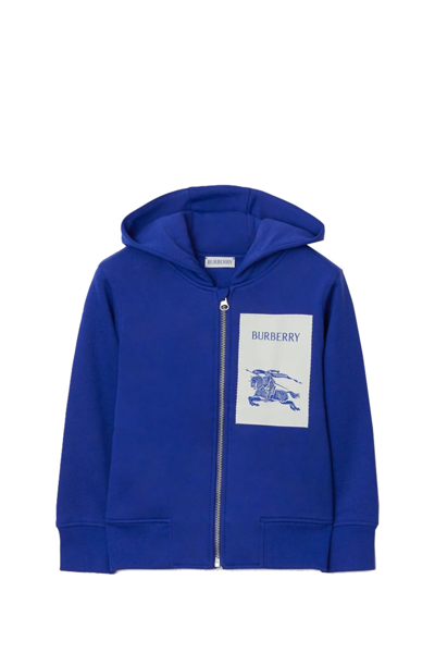 Shop Burberry Zip-up Hoodie Sweatshirt In Ekd Cotton In Blue