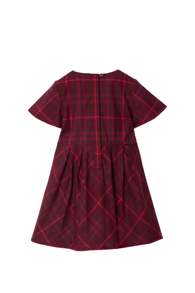 Shop Burberry Pleated Dress In Checked Cotton In Red
