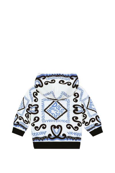 Shop Dolce & Gabbana Zip-up Sweatshirt With Navy Print Hood In Multicolor