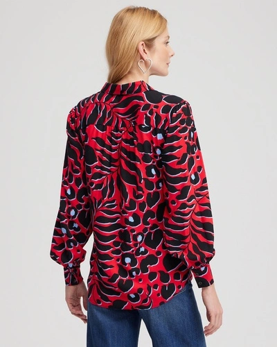 Shop Chico's Twill Animal Print Tunic Top In Bright Red Size Medium |