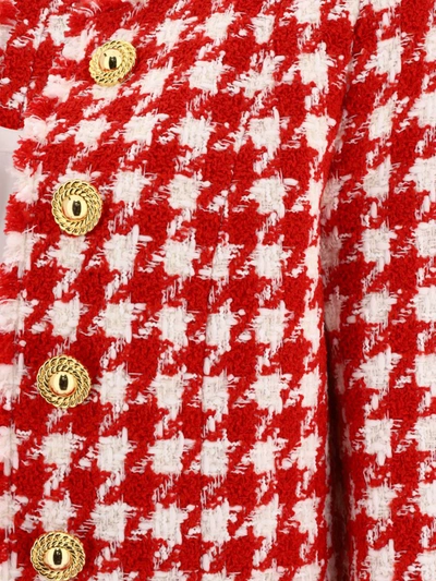 Shop Balmain Houndstooth Tweed Jacket In Red