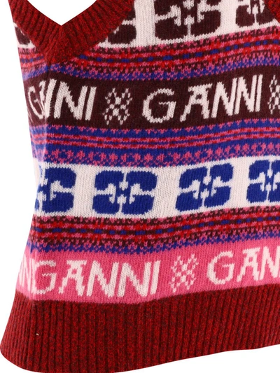 Shop Ganni Vest With Logo In Bordeaux