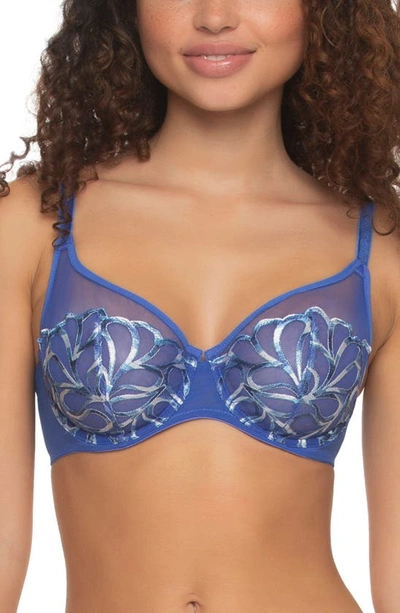 Shop Felina Lotus Embroidered Unlined Bra In Dazzling Blue Ombre