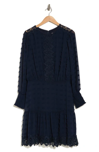 Shop By Design Rina Lace Long Sleeve Dress In Navy Blazer