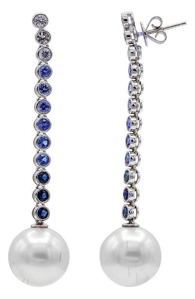 Shop House Of Frosted Sapphire & Freshwater Pearl Drop Earrings In Silver/ Sapphire