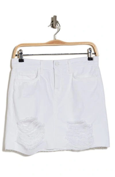 Shop L Agence L'agence Jolene Distressed Raw Hem Denim Miniskirt In Blanc Destruct