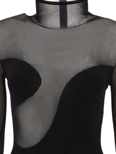 Nensi Dojaka Bodysuit With Asymmetric Line And Sheer Panels In Black