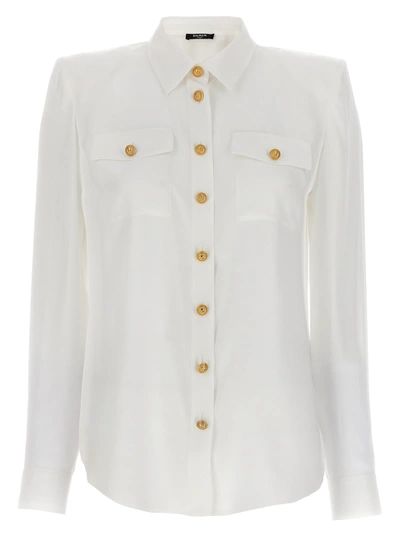 Shop Balmain Logo Button Shirt Shirt, Blouse In White