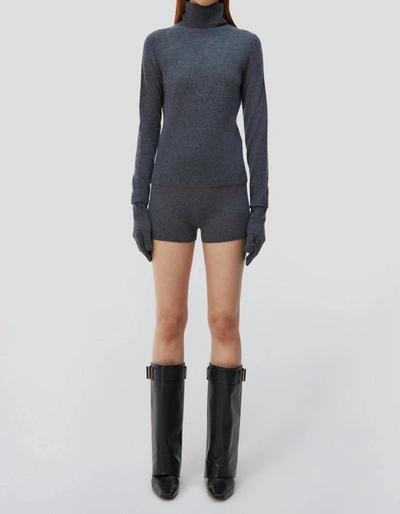 Shop Jonathan Simkhai Dita Cashmere Turtleneck Sweater With Gloves In Charcoal In Pink