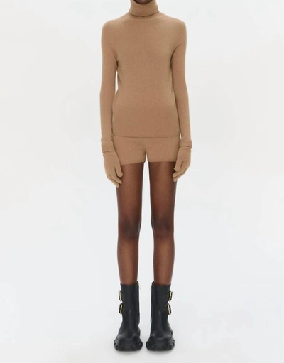 Shop Jonathan Simkhai Dita Cashmere Turtleneck Sweater With Gloves In Camel In Brown