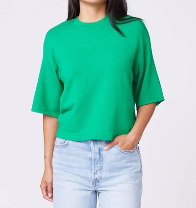 Shop Monrow Supersoft Fleece Short Sleeve Sweatshirt In Leaf In Green