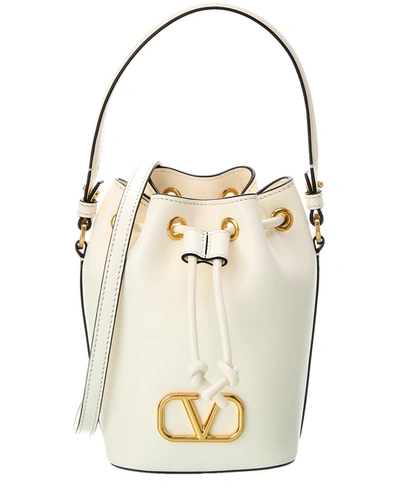 Shop Valentino Vlogo Signature Mini Leather Bucket Bag In White