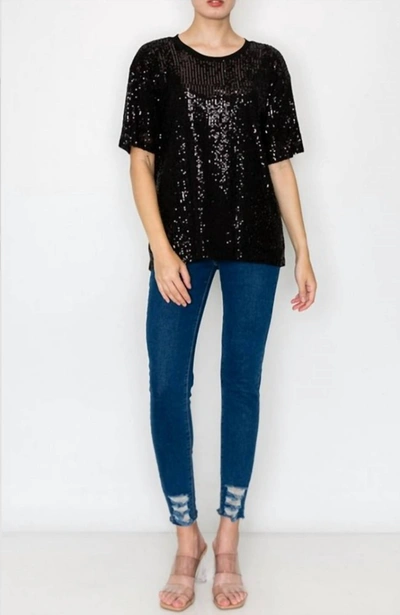 Origami Sequin Top In Black In Black