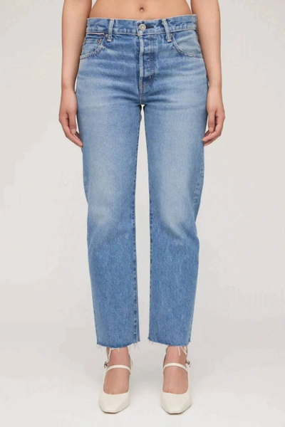 Shop Moussy Garfield Cropped Straight Jean In Light Blue