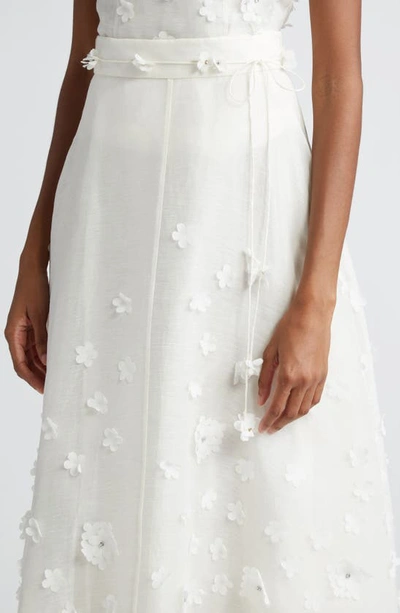 Shop Zimmermann Matchmaker Floral Appliqué Linen & Silk Organza Skirt In Ivory