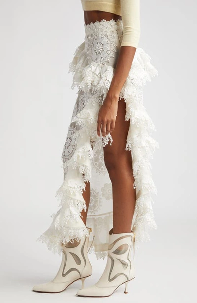 Shop Zimmermann Matchmaker Doily Asymmetric Linen & Silk Skirt In Ivory
