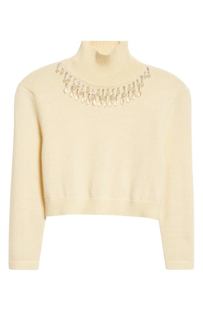 Shop Zimmermann Matchmaker Crystal Embellished Crop Wool Turtleneck Sweater In Lemon