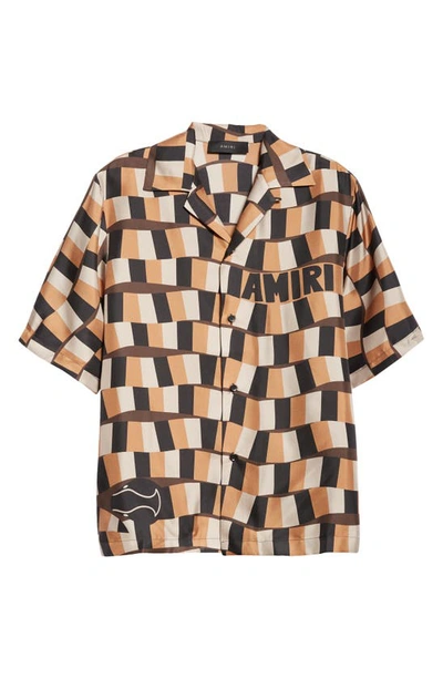Shop Amiri Snake Checkerboard Silk Camp Shirt In Brown