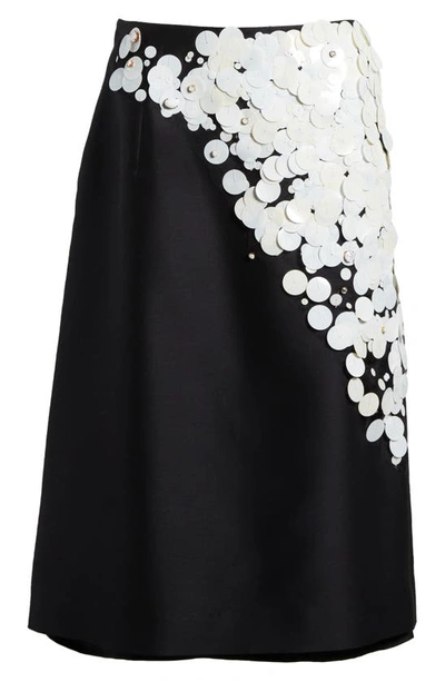 Shop Saint Sintra Paillette & Swarovski® Crystal Embellished A-line Wool & Silk Skirt In 100999 Black / Crystal