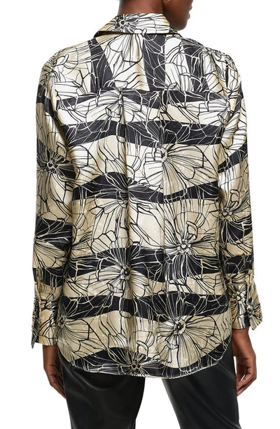 Shop River Island Oversize Floral Satin Button-up Shirt In Cream